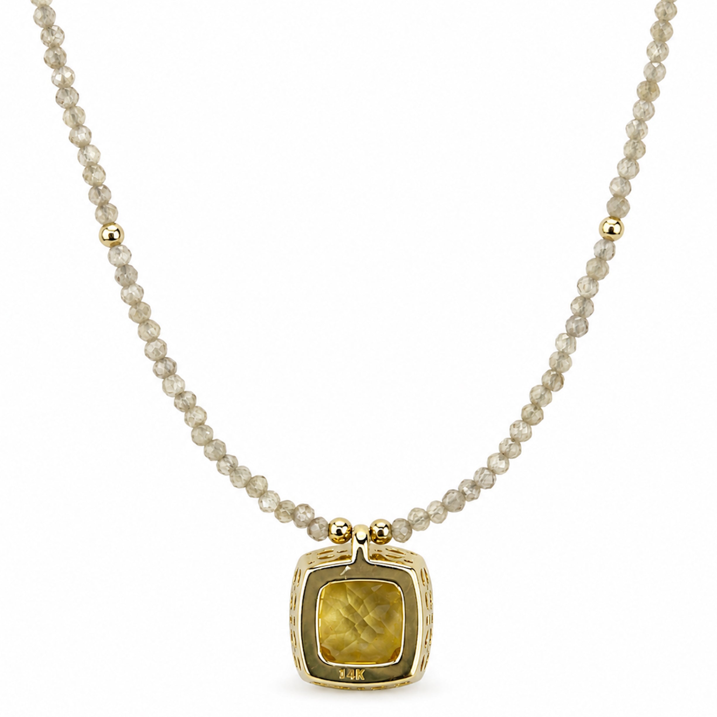 14k Brown Zircon with Yellow Beryl Pendant Necklace