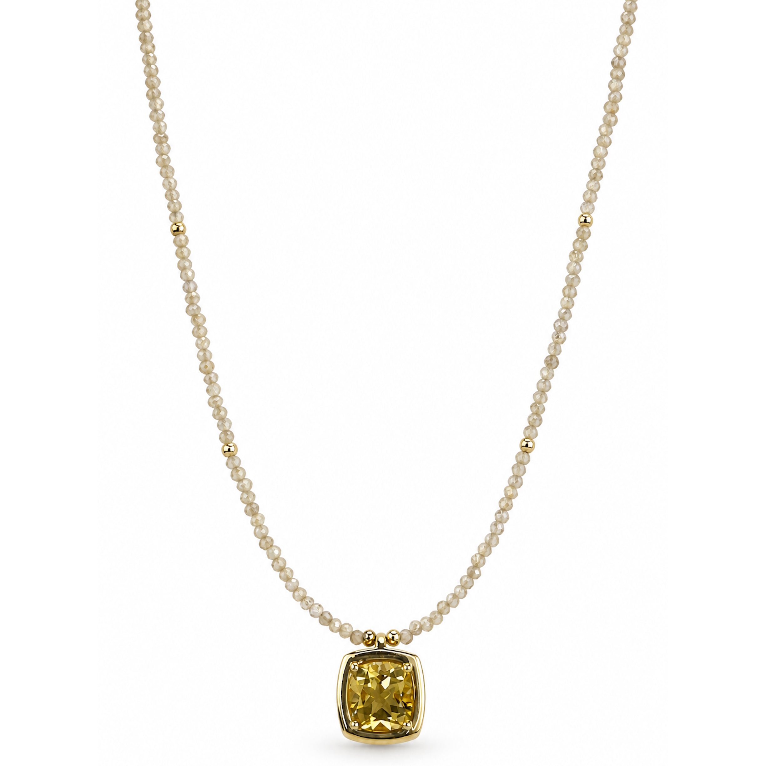 14k Brown Zircon with Yellow Beryl Pendant Necklace