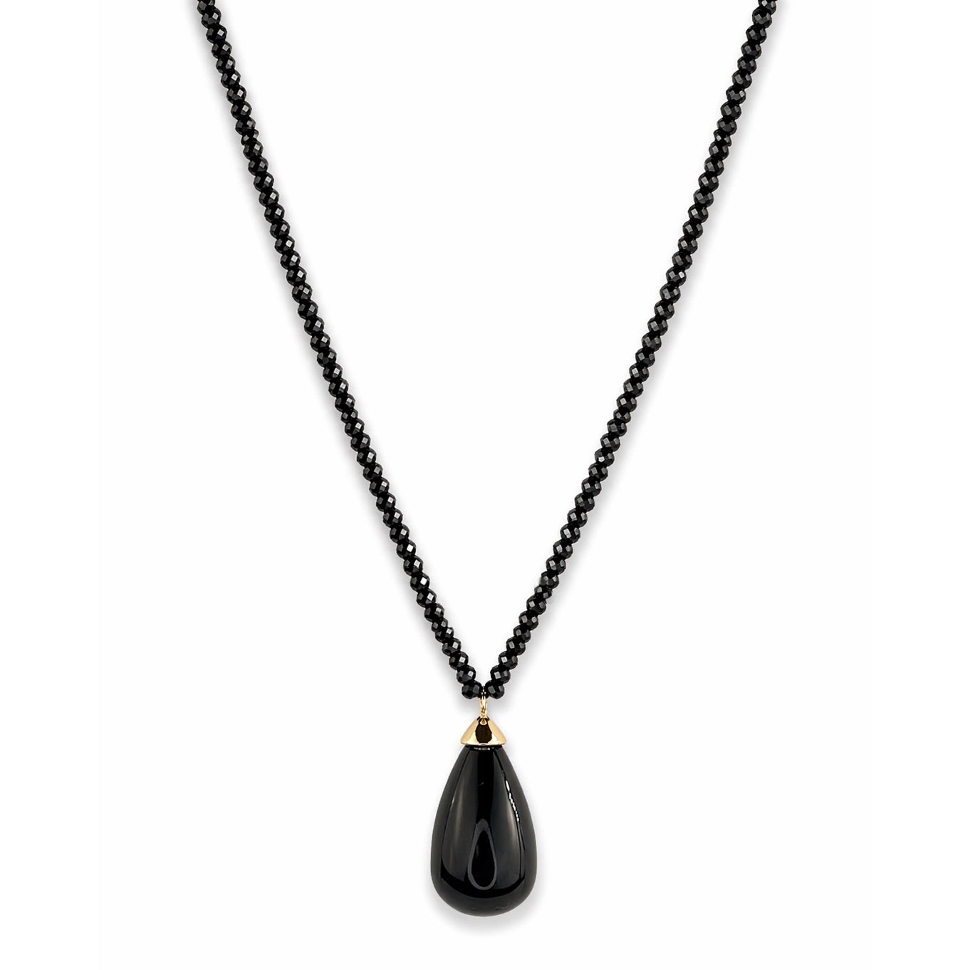 14k Black Spinel with Black Onyx Drop Pendant Necklace