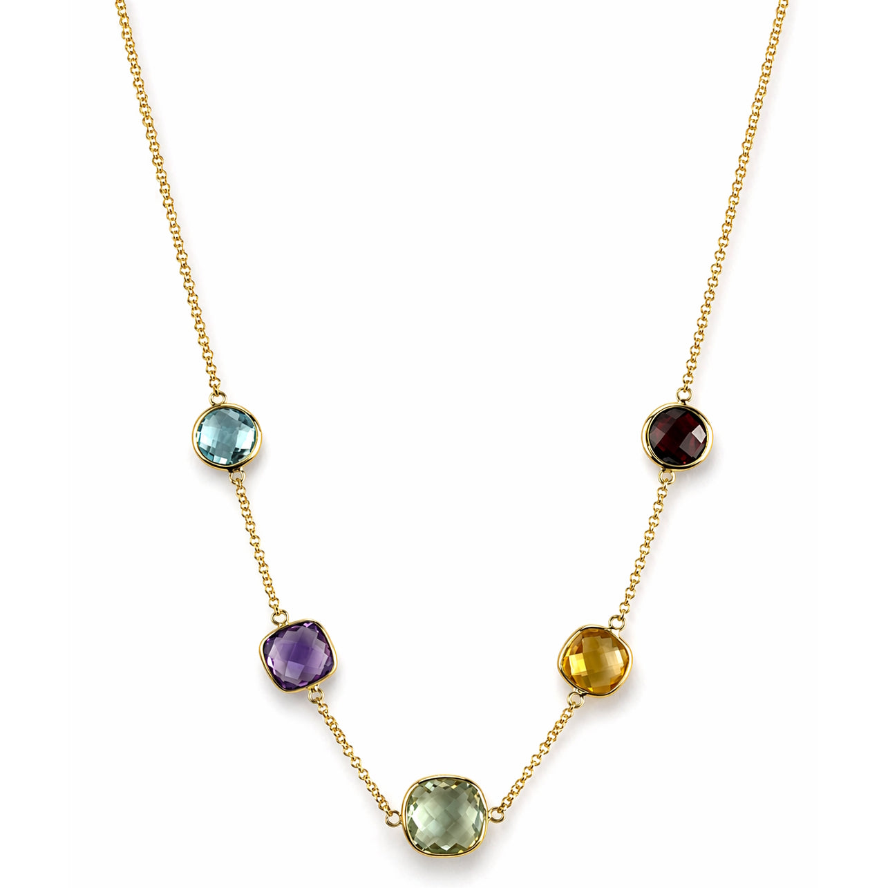 14k Multi Gemstone 5 Bezel Link Necklace