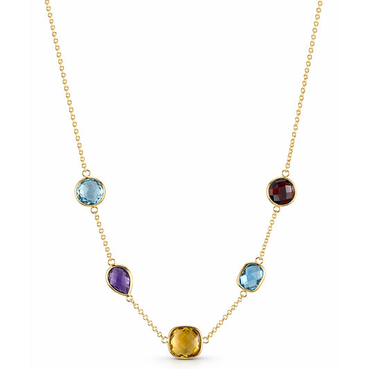 14k Multi Gemstone 5 Bezel Link Necklace