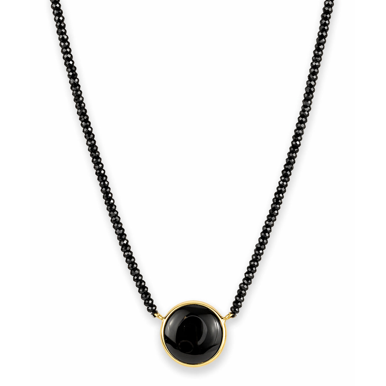 14k Black Spinel with Black Onyx Round Bezel Center Necklace