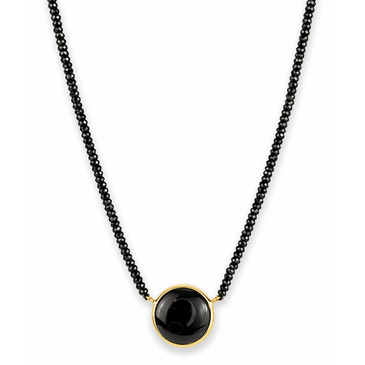 14k Black Spinel with Black Onyx Round Bezel Center Necklace