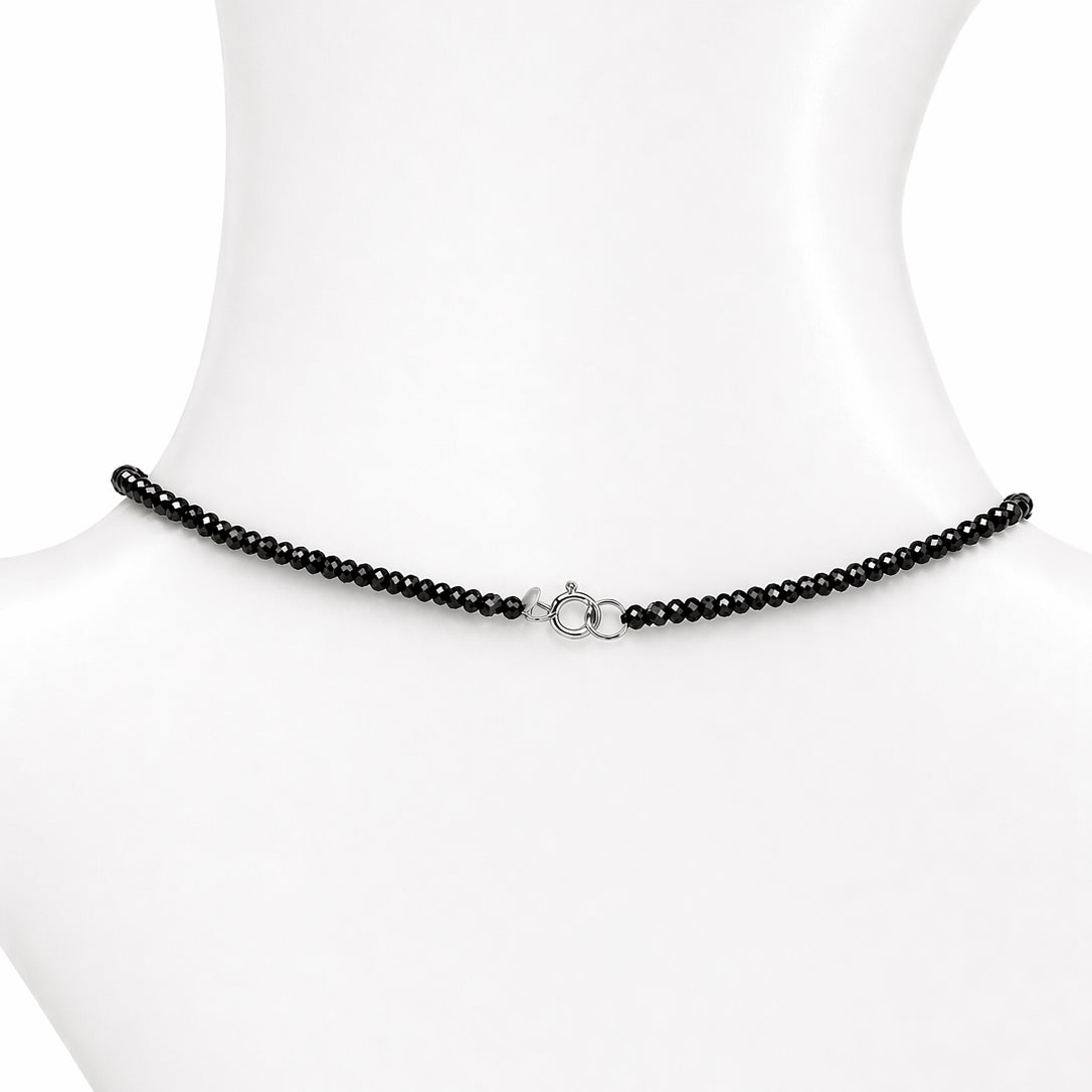 14k White Gold Black Spinel with BO VS Diamond Pendant Necklace