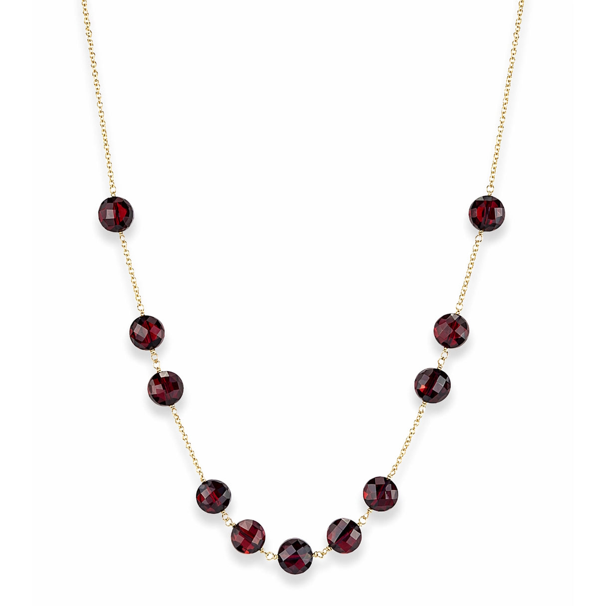 14k Garnet Coin Station Link Necklace