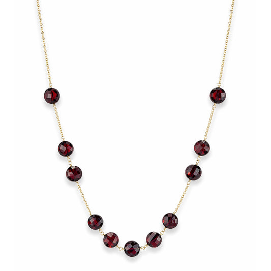 14k Garnet Coin Station Link Necklace