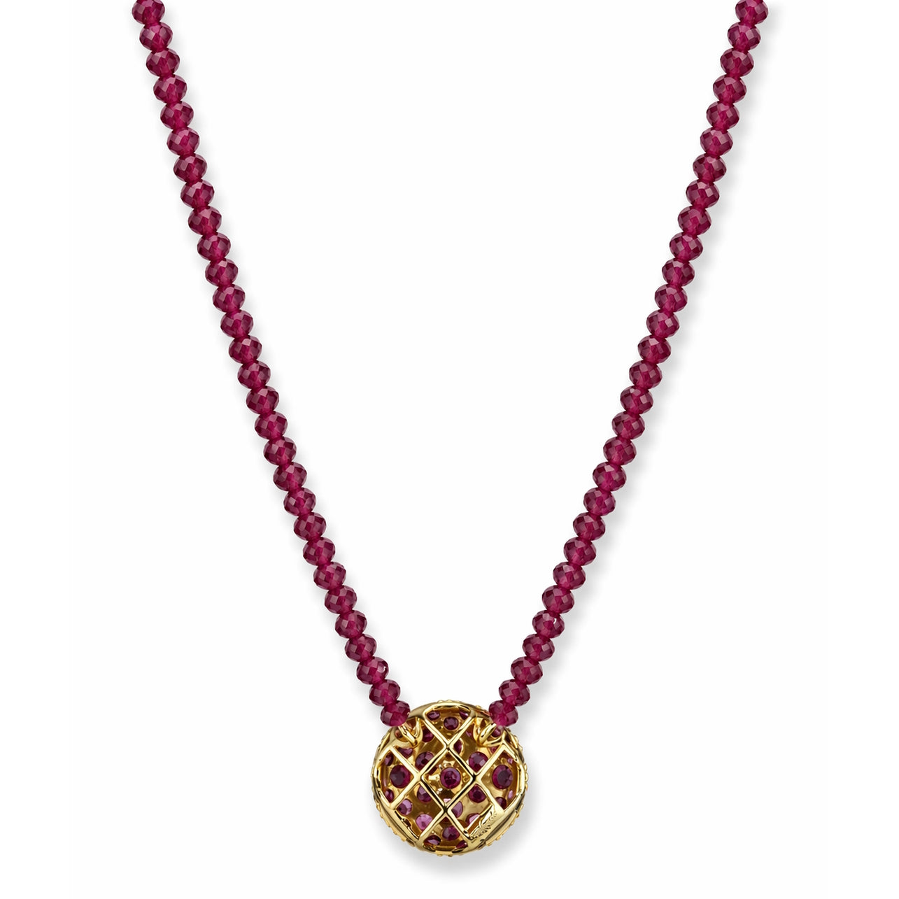 14k Rhodolite Garnet with Pave Round Pendant Necklace