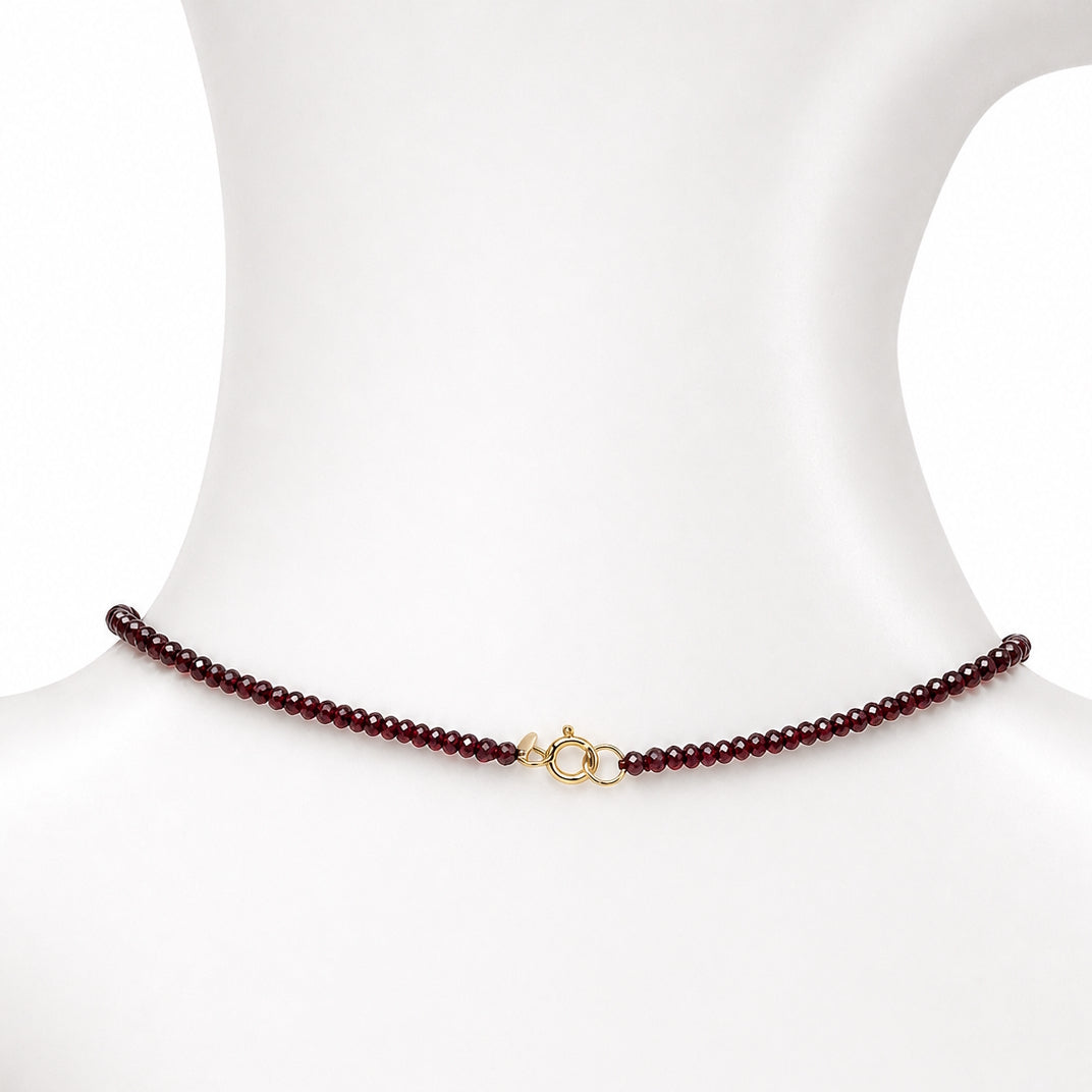 14k Rhodolite Garnet with Pave Round Pendant Necklace