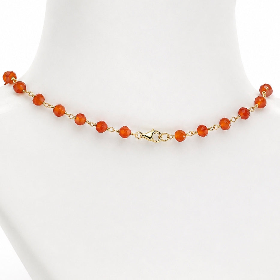 14k Carnelian Link with Phoenix Half Moon Pendant Necklace