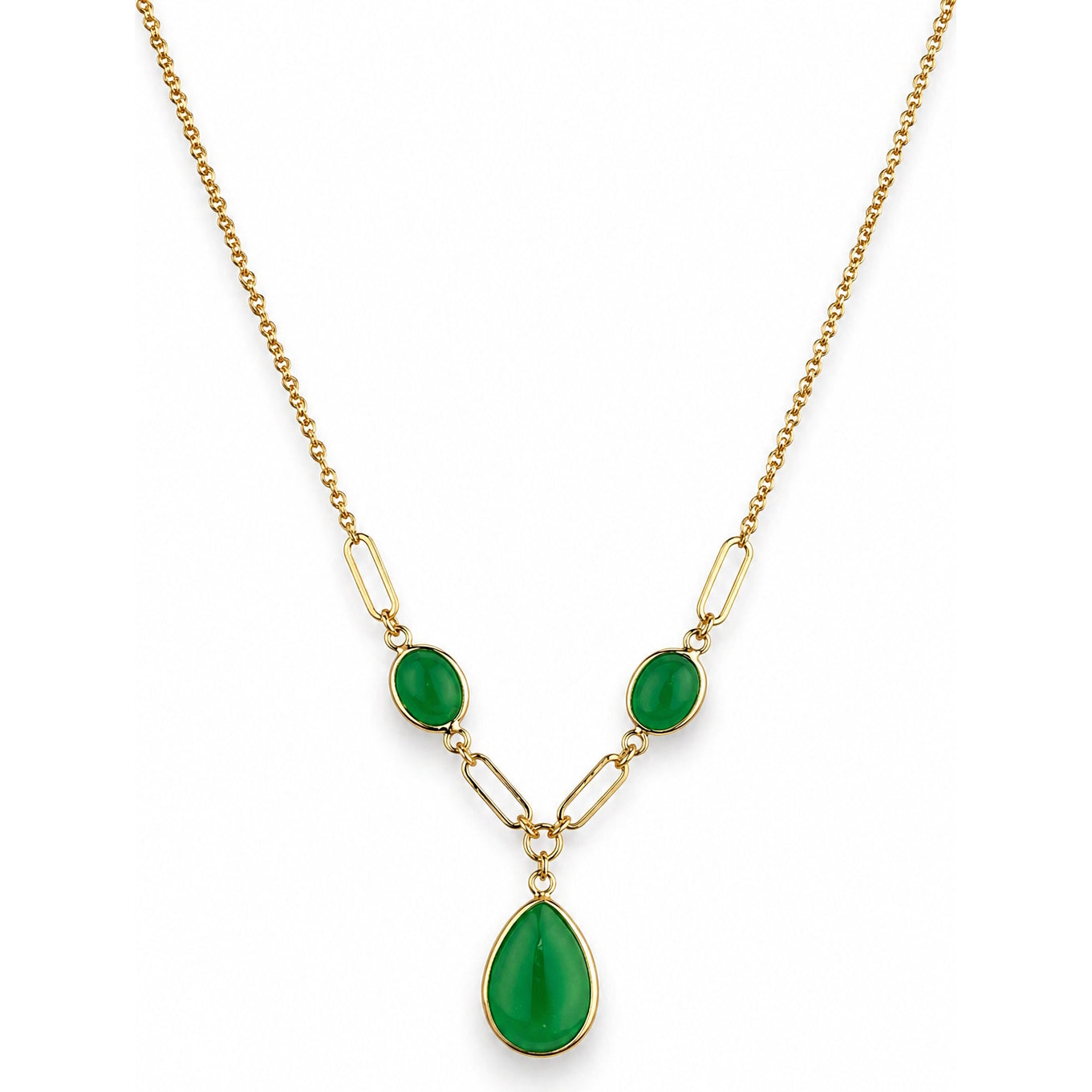 14k Green Jade Paperclip Pendant Necklace