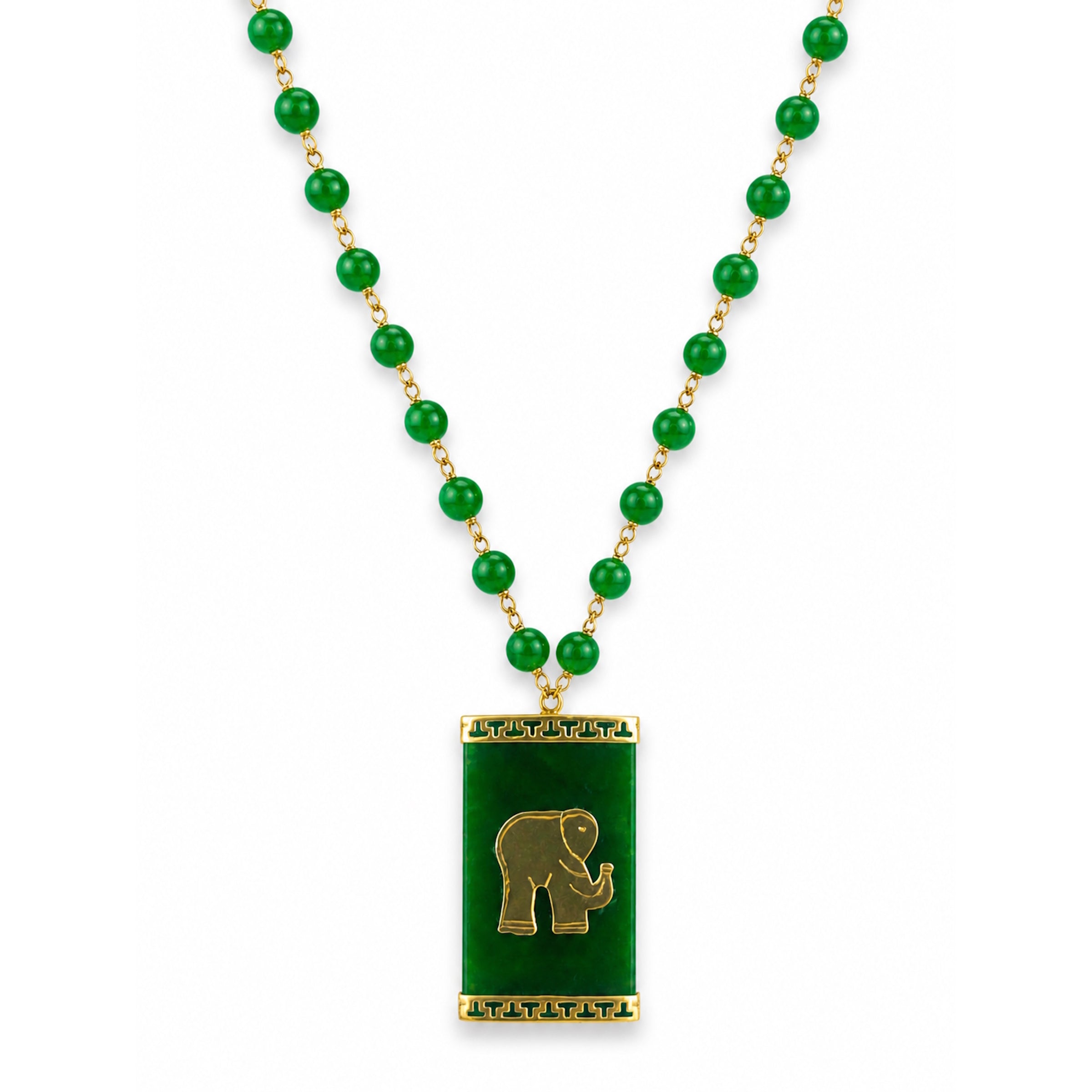 14k Green Jade with Large Elephant Pendant Necklace