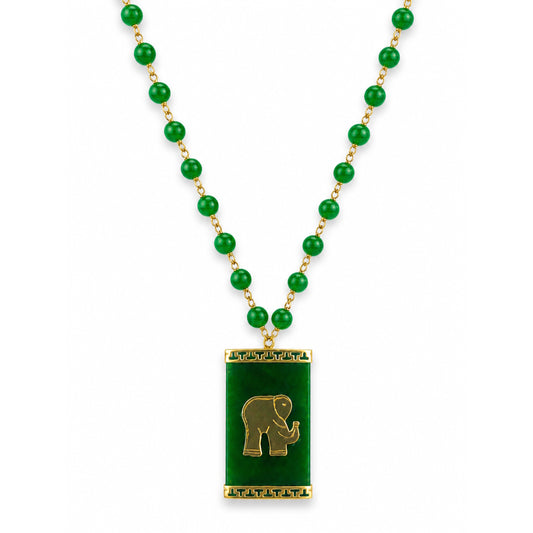 14k Green Jade with Large Elephant Pendant Necklace