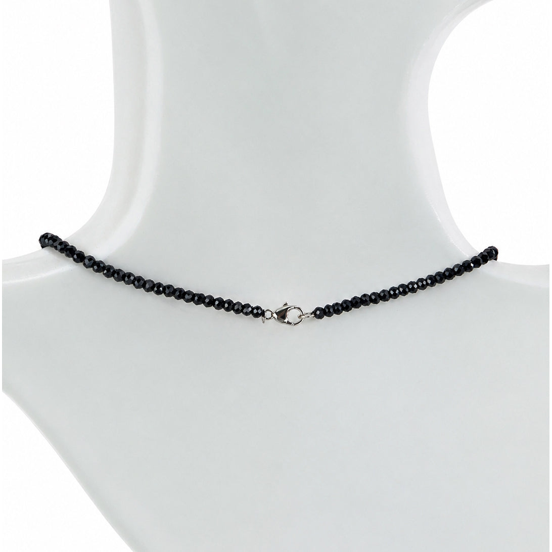 14k White Gold Black Spinel with BO Diamonds Round Pendant Necklace