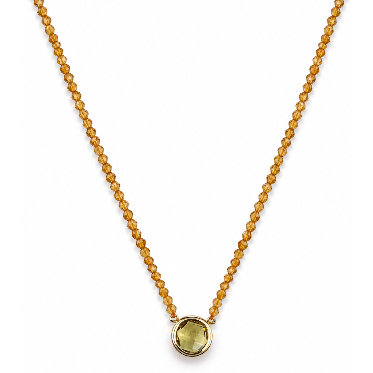 14k Citrine with Round Bezel Set Center Necklace