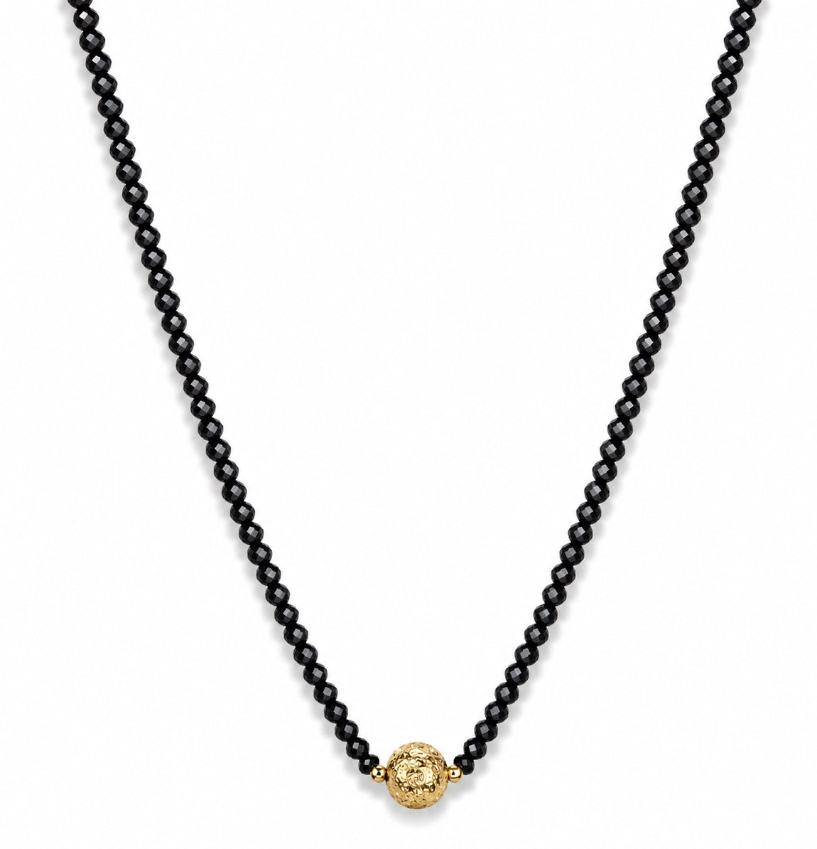 14k Black Spinel with Gold Ball Center Necklace