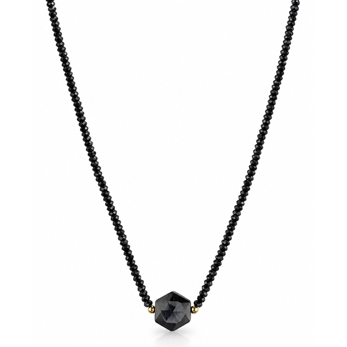 14k Black Spinel with Black Onyx Hexagon Center Necklace