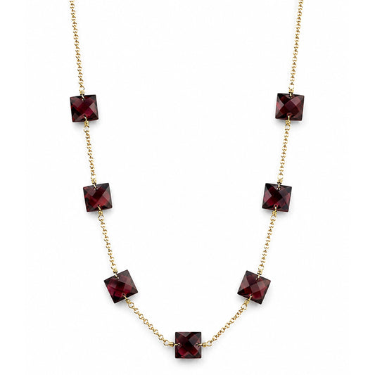 14k Garnet Square 7 Station Necklace