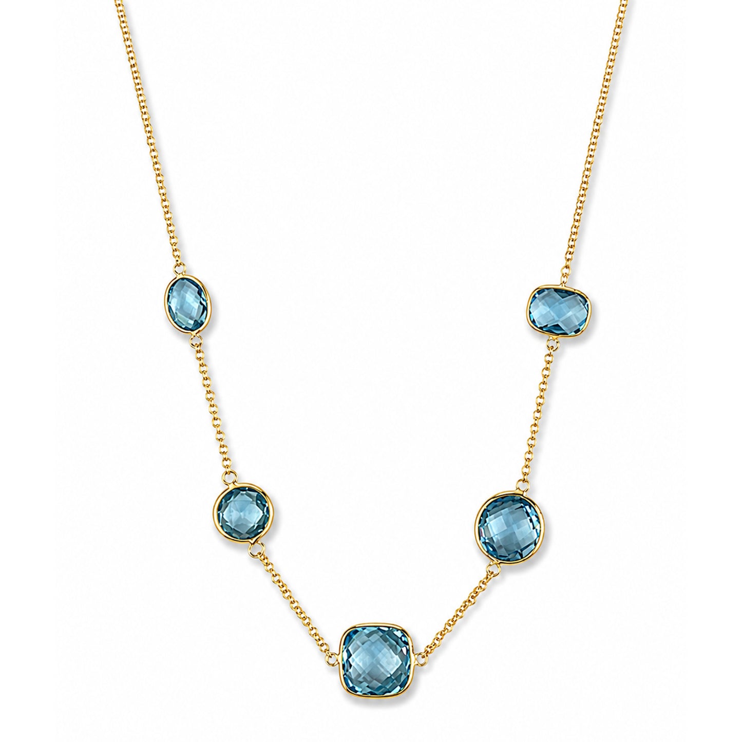 14k Blue Topaz Mixed Shape Bezel Necklace