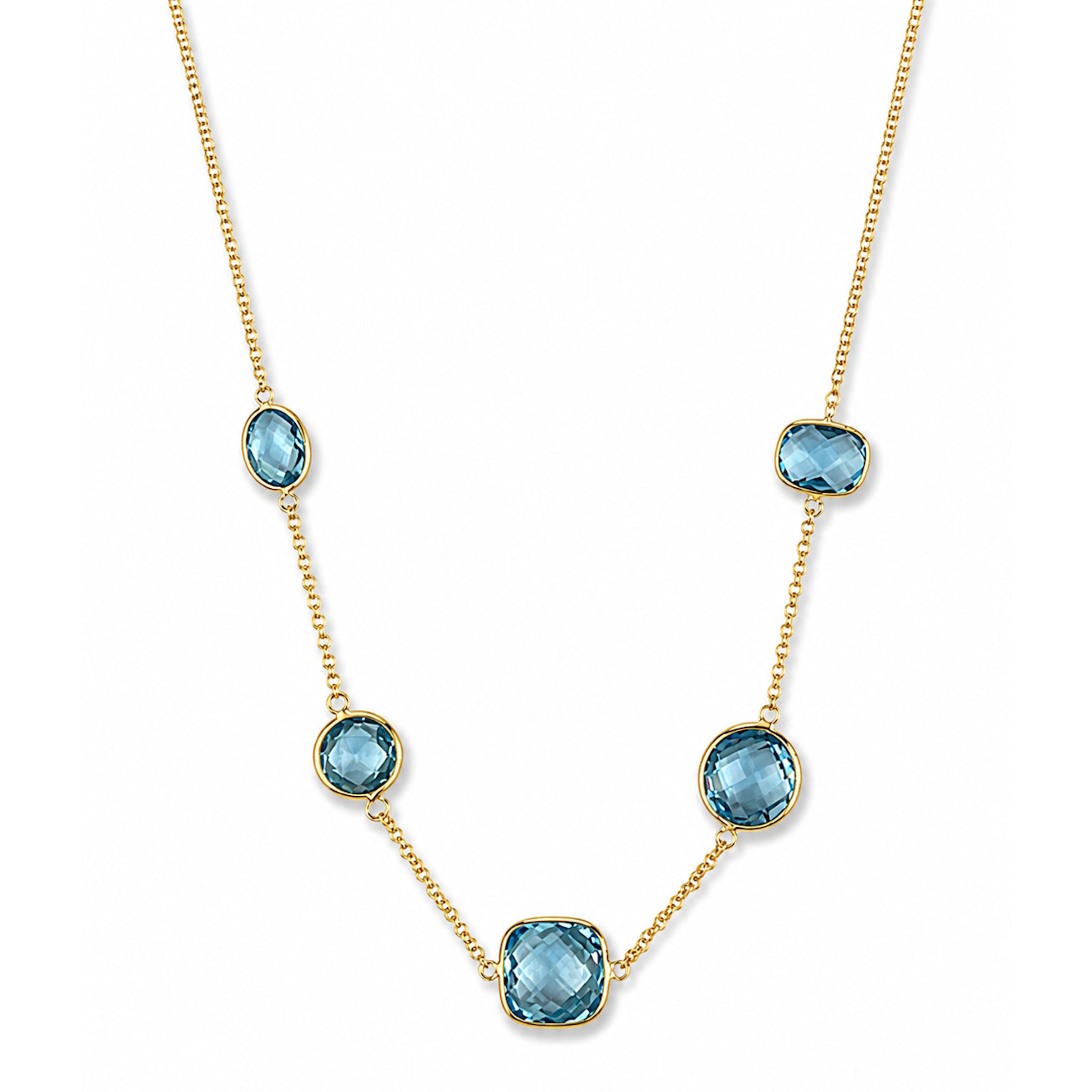 14k Blue Topaz Mixed Shape Bezel Necklace