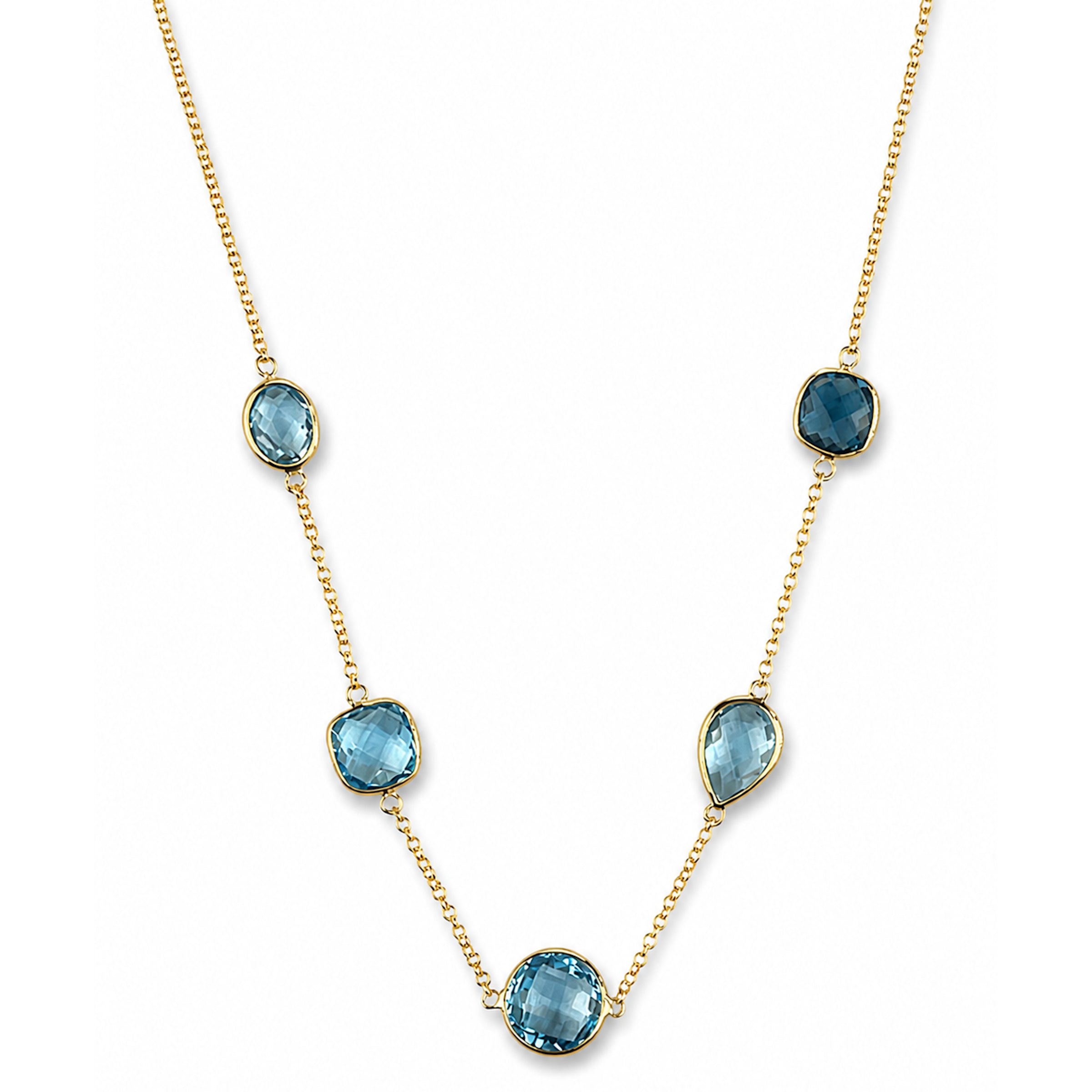 14k Blue Topaz Mixed Shape Bezel Necklace