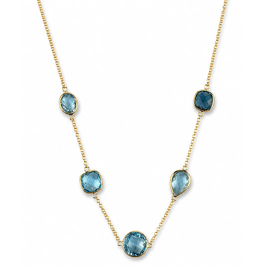 14k Blue Topaz Mixed Shape Bezel Necklace