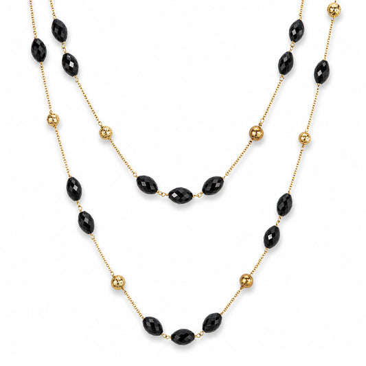 14k Black Onyx Gold Ball Station Necklace