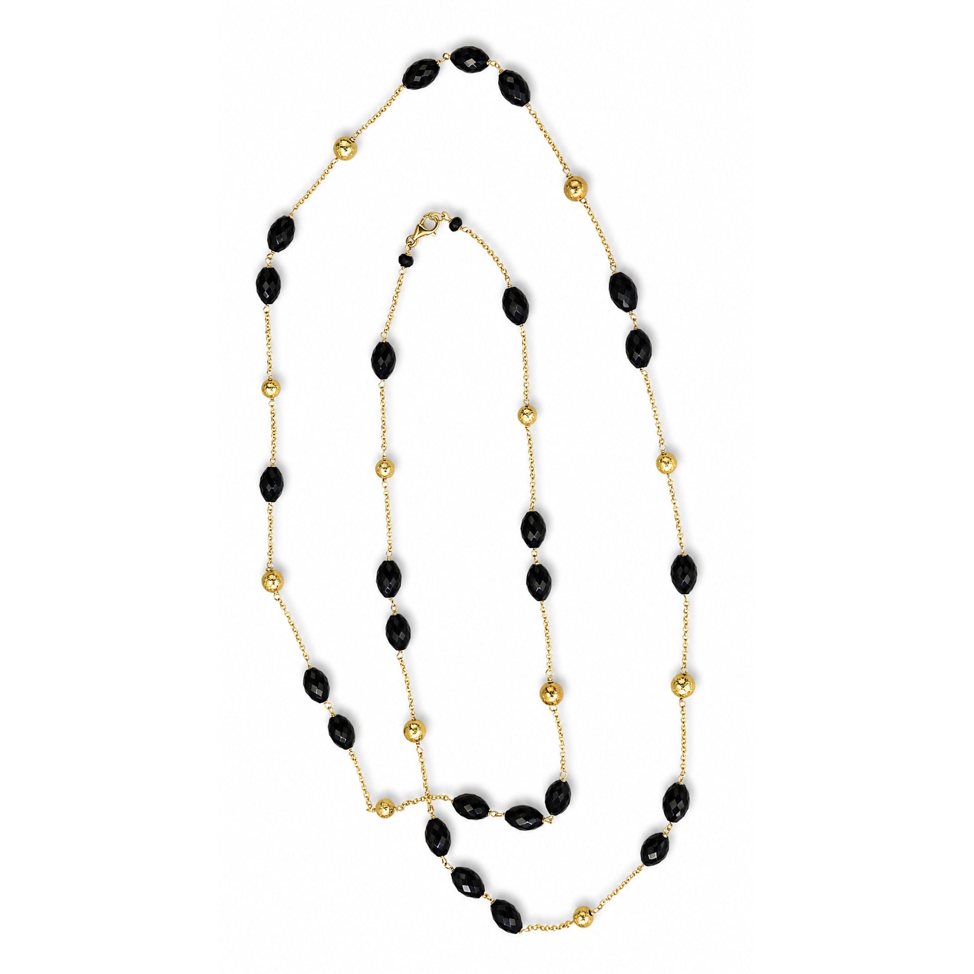 14k Black Onyx Gold Ball Station Necklace