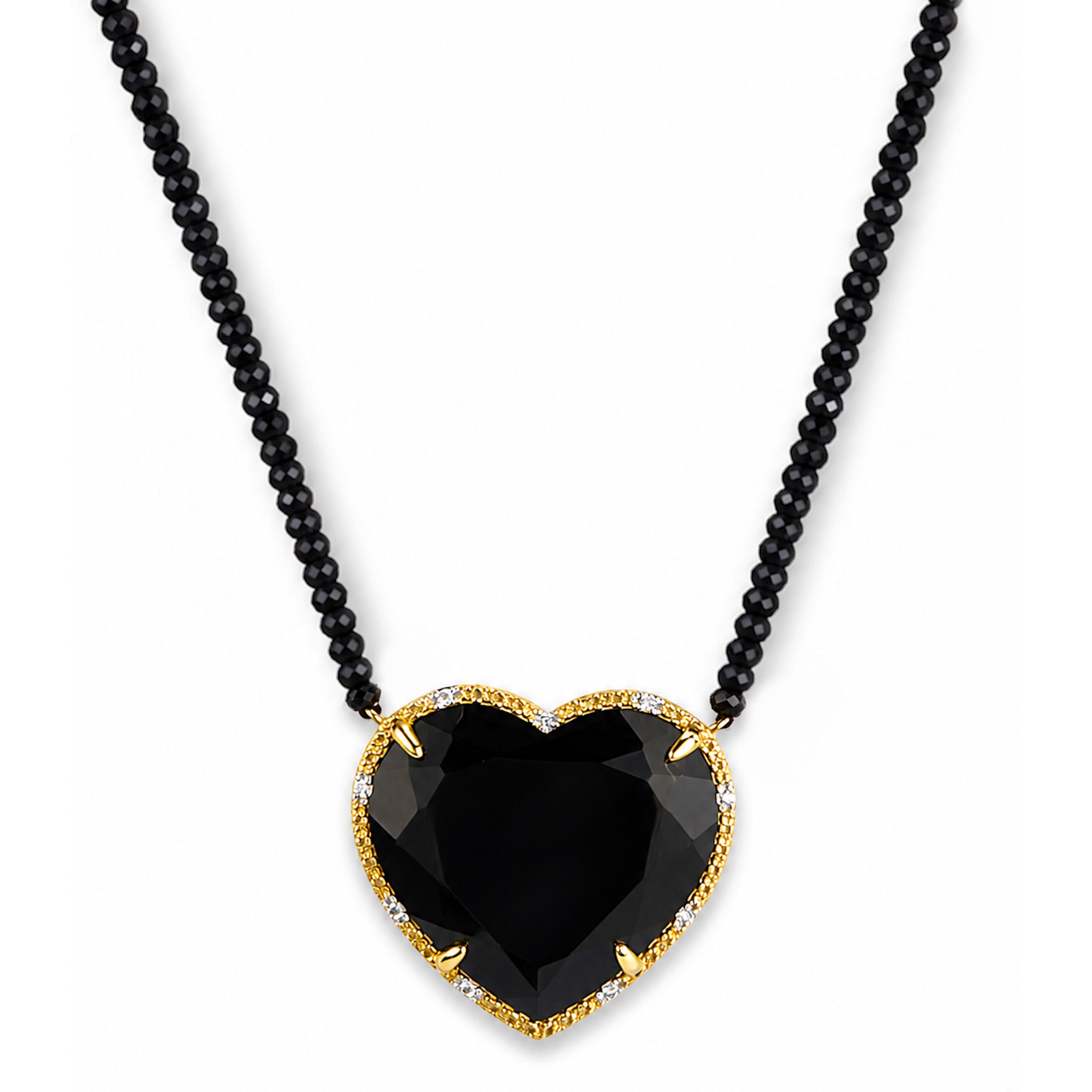 14k Black Spinel with Black Onyx Diamond Heart Pendant Necklace