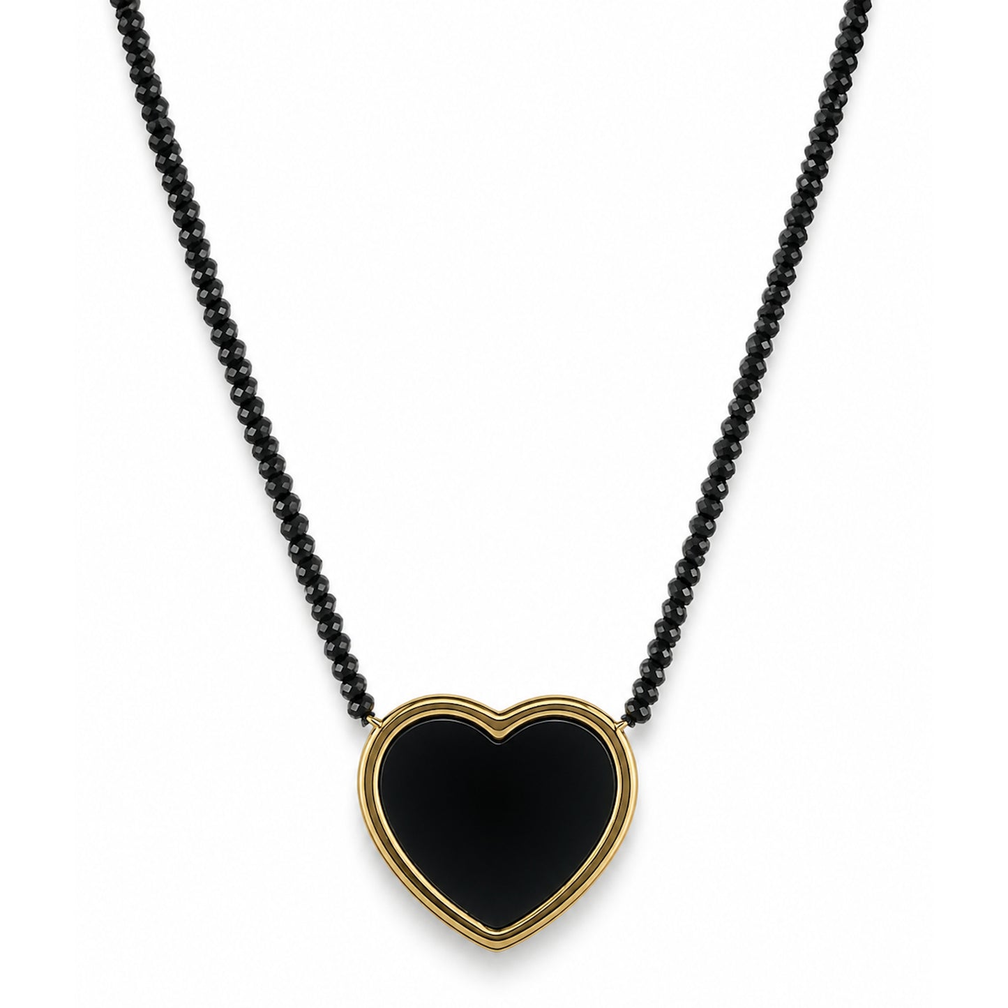 14k Black Spinel with Black Onyx Diamond Heart Pendant Necklace