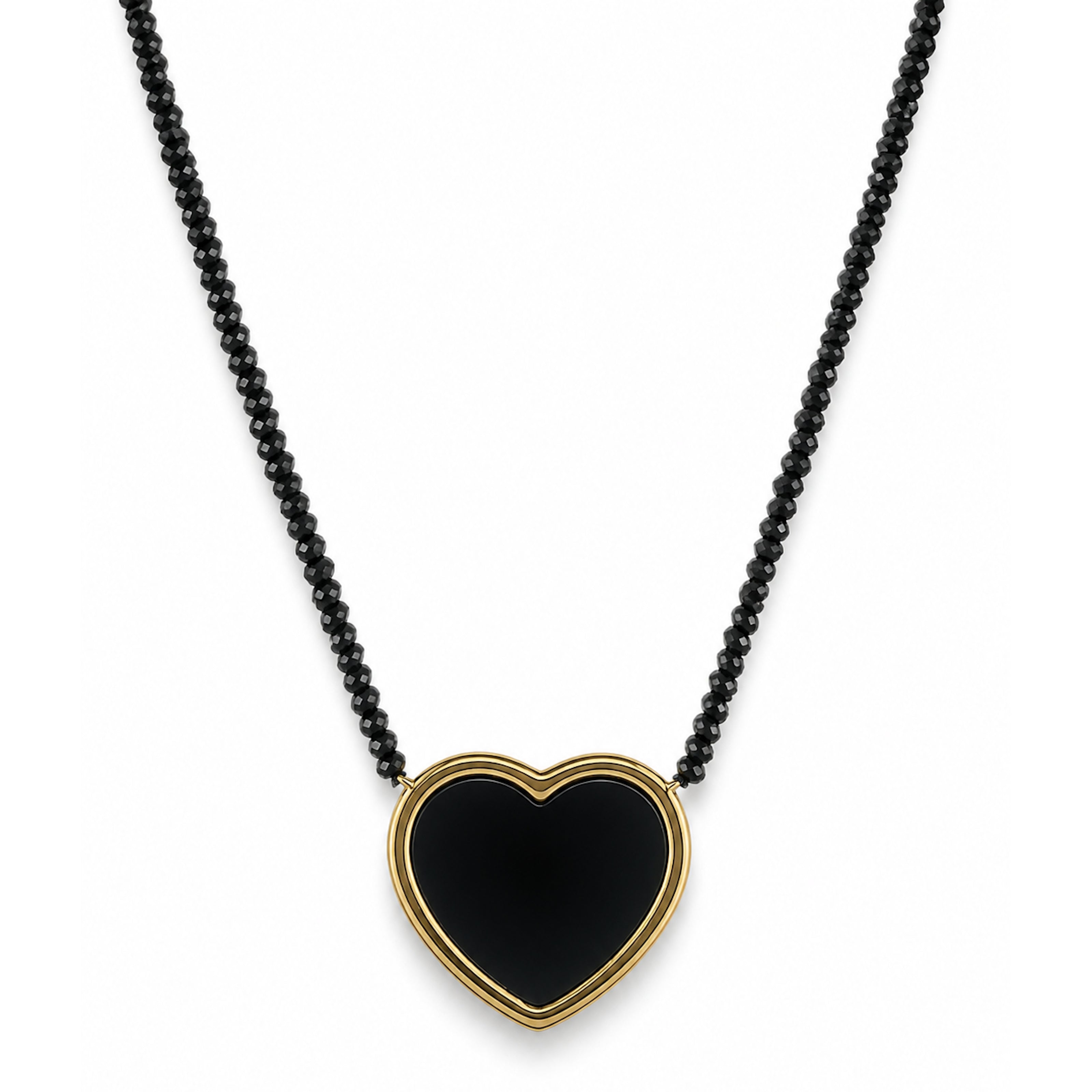14k Black Spinel with Black Onyx Diamond Heart Pendant Necklace