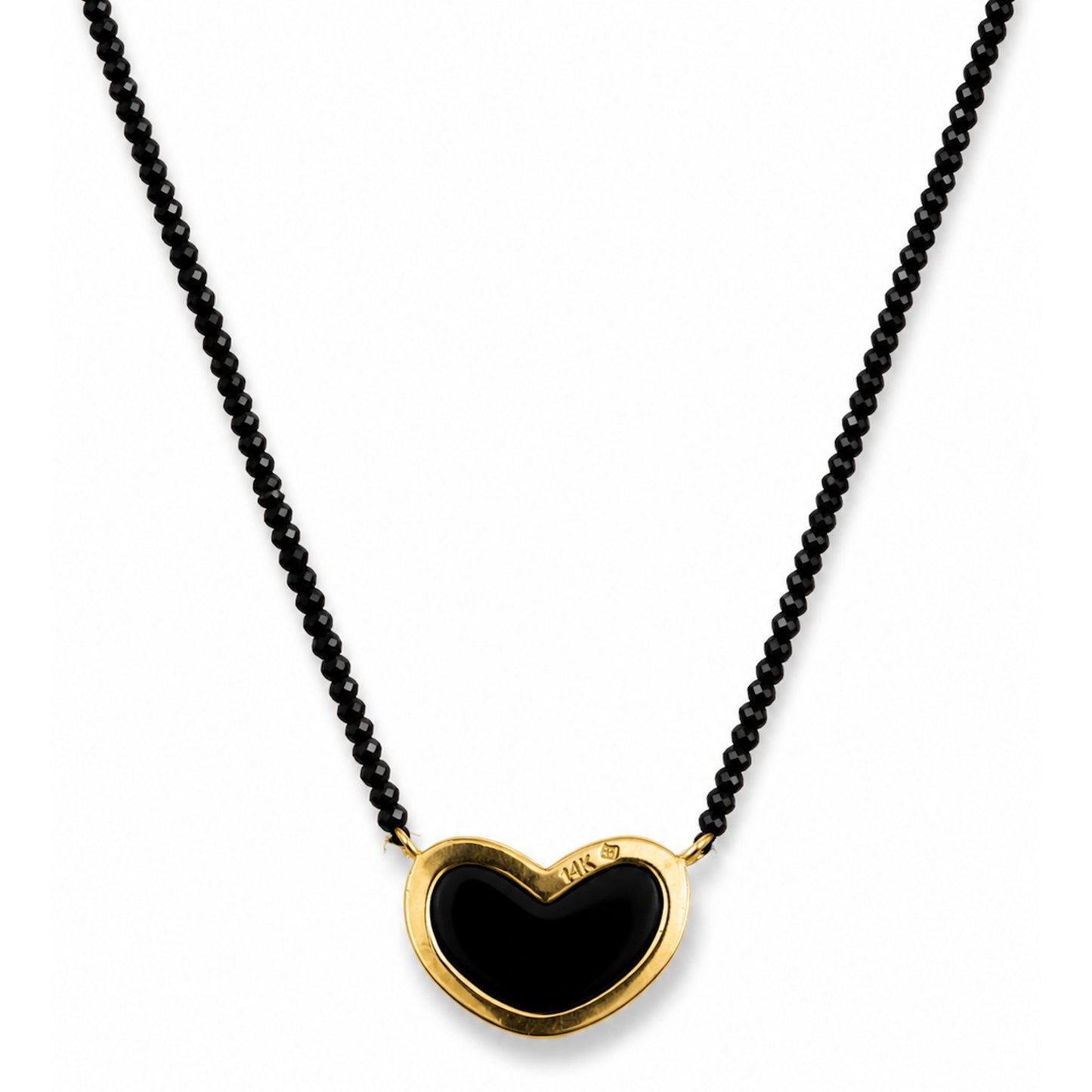 14k Black Spinel with Black Onyx Buff Heart Pendant Necklace