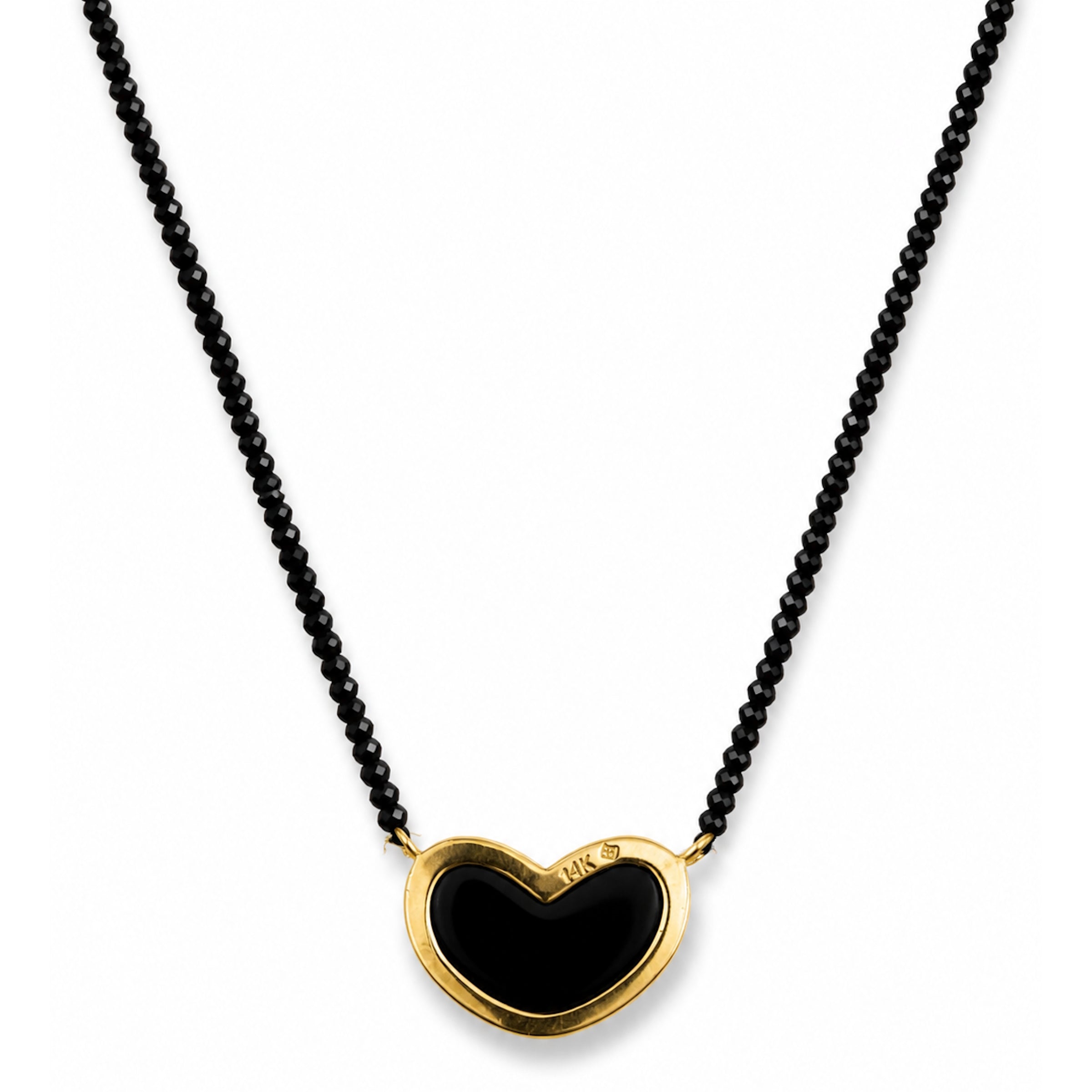 14k Black Spinel with Black Onyx Buff Heart Pendant Necklace