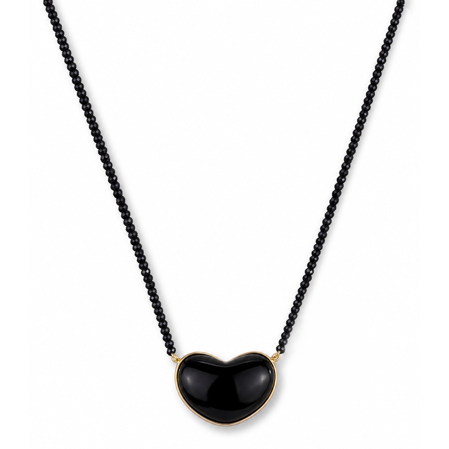14k Black Spinel with Black Onyx Buff Heart Pendant Necklace