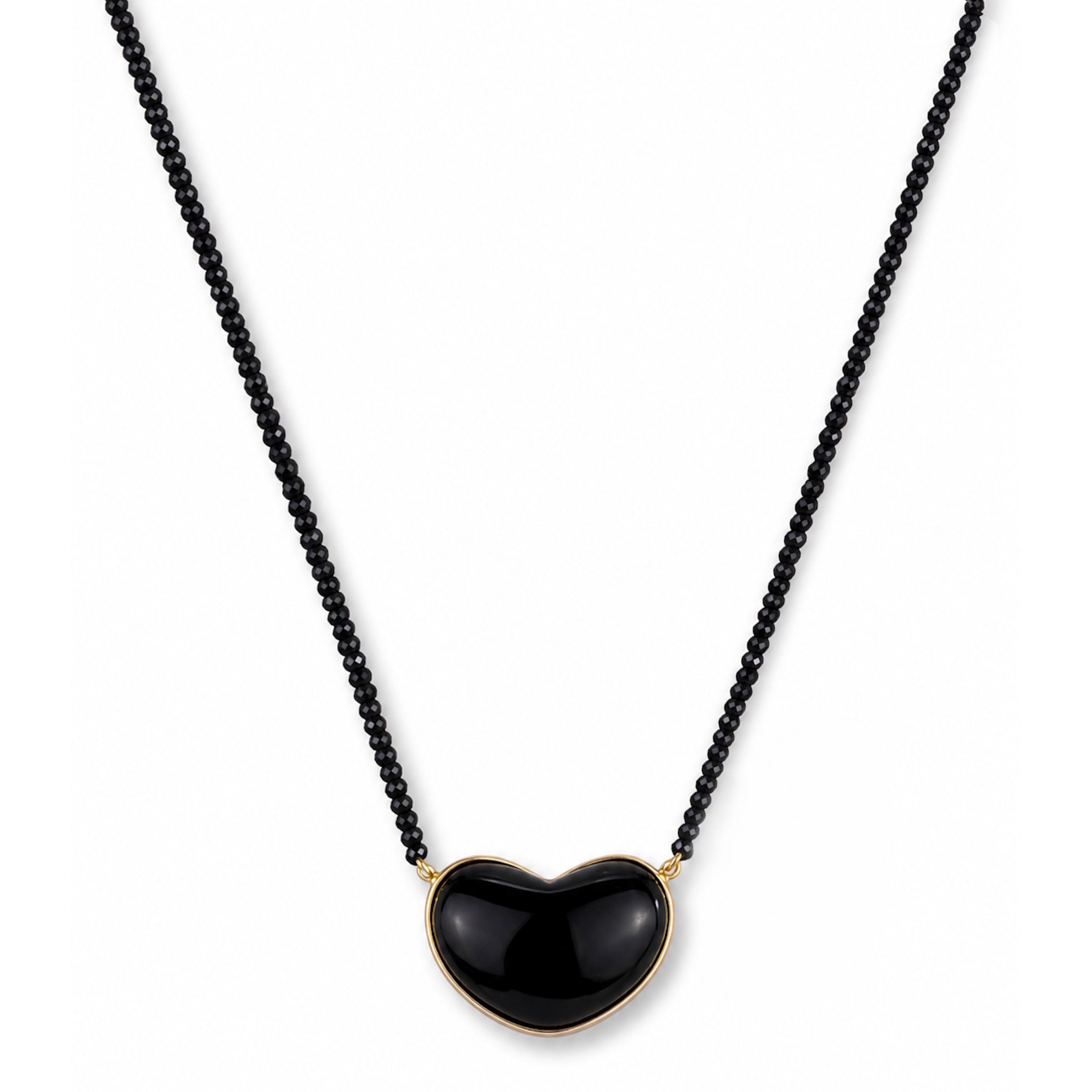 14k Black Spinel with Black Onyx Buff Heart Pendant Necklace