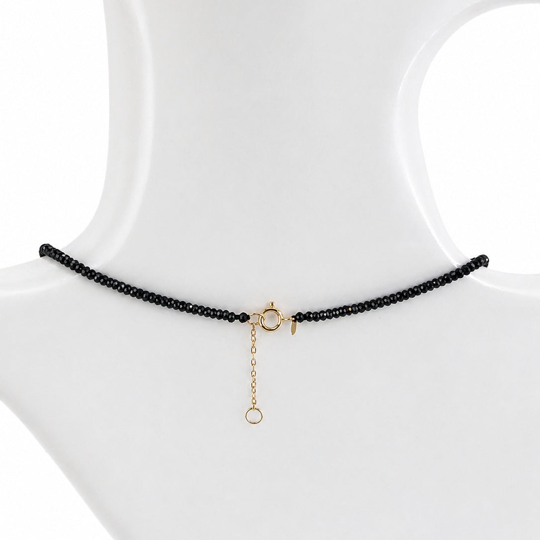 14k Black Spinel with Gold Sun Pendant Necklace