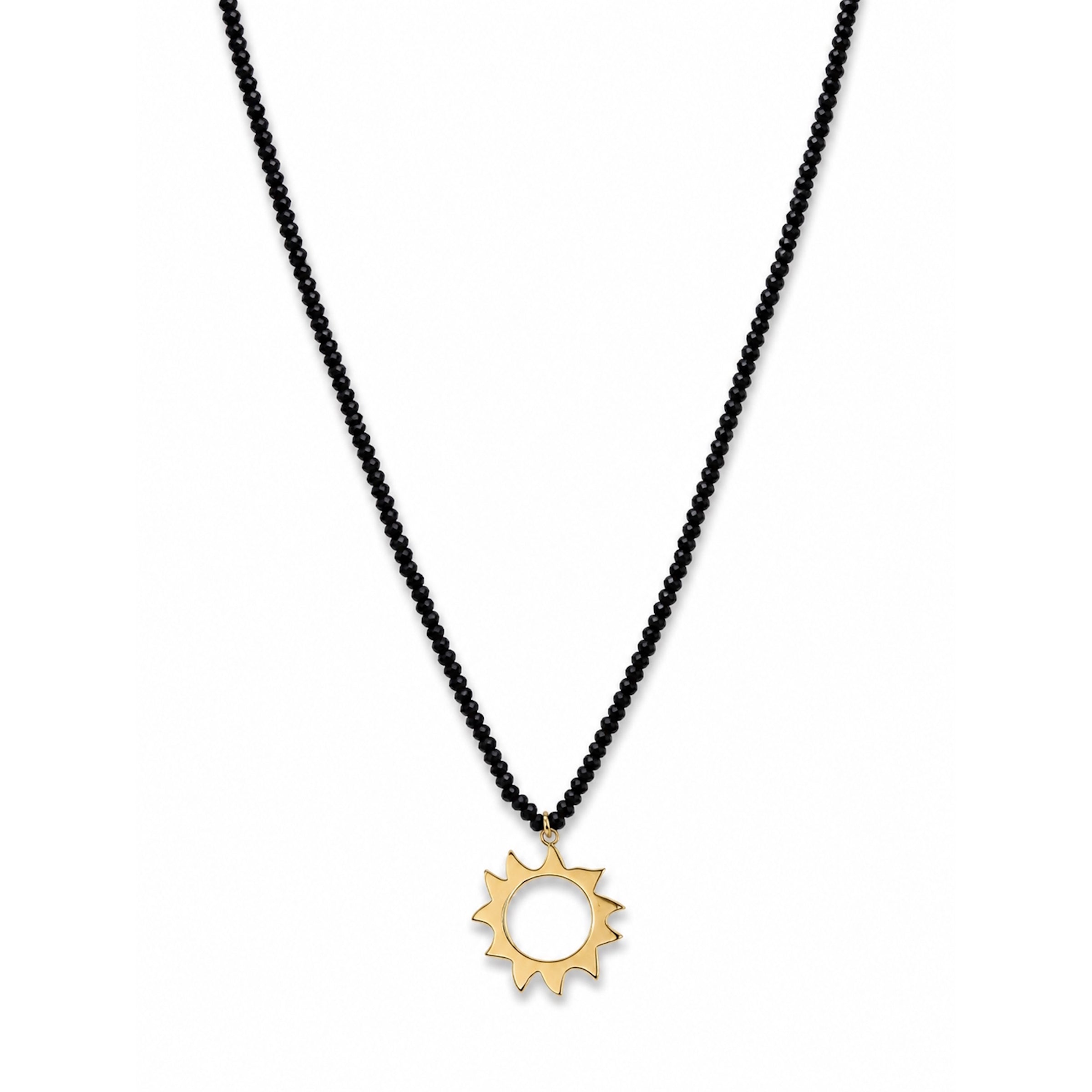 14k Black Spinel with Gold Sun Pendant Necklace