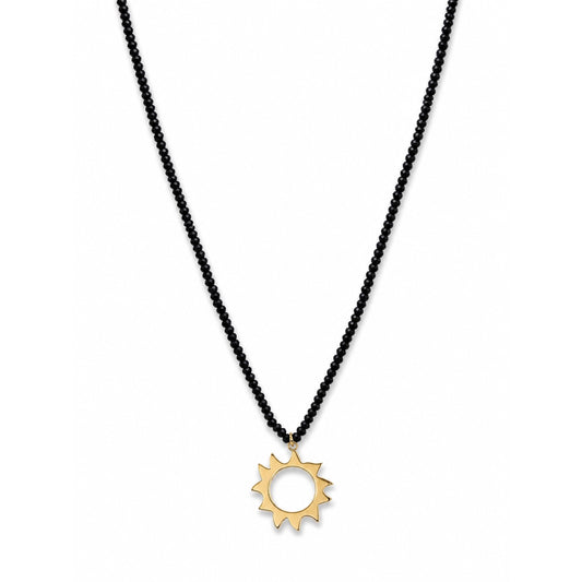 14k Black Spinel with Gold Sun Pendant Necklace