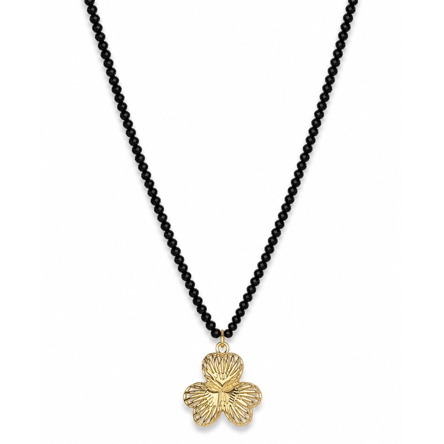 14k Black Spinel with Gold Clover Pendant Necklace
