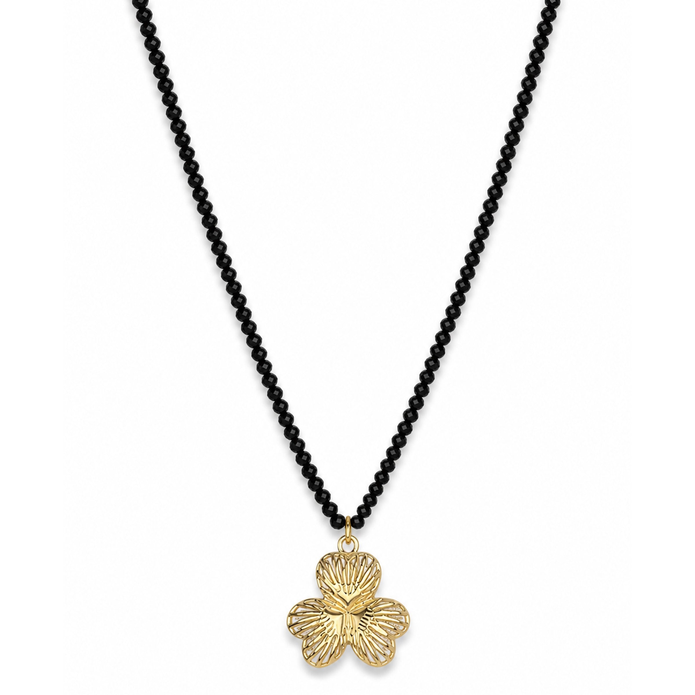 14k Black Spinel with Gold Clover Pendant Necklace