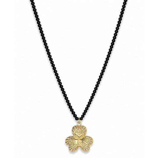 14k Black Spinel with Gold Clover Pendant Necklace