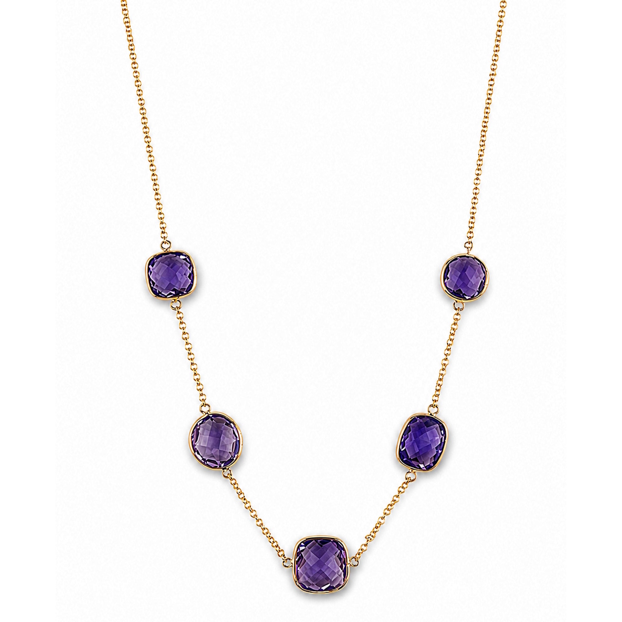 14k Amethyst Mixed Shape Bezel Necklace