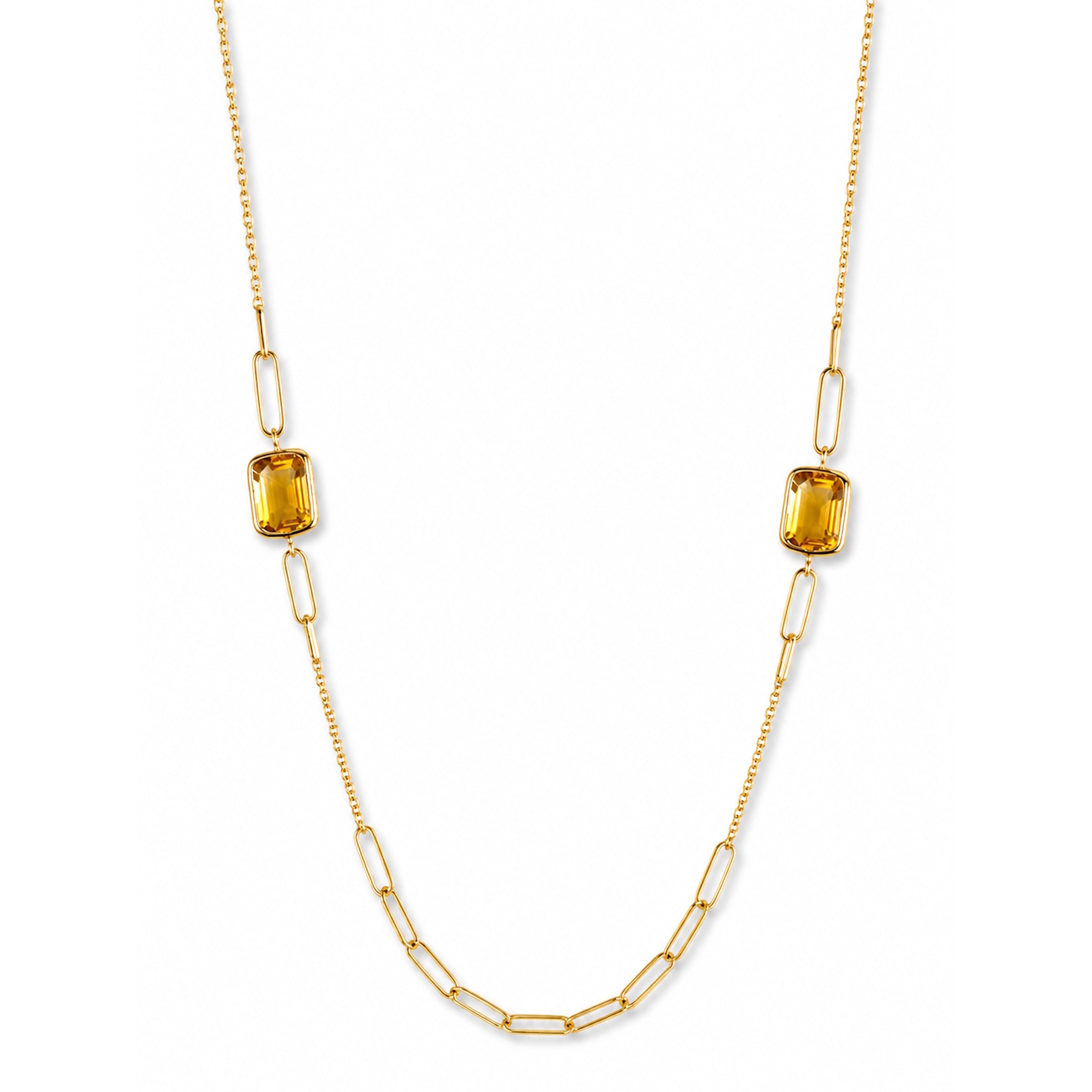 14k Citrine Paperclip Station Necklace