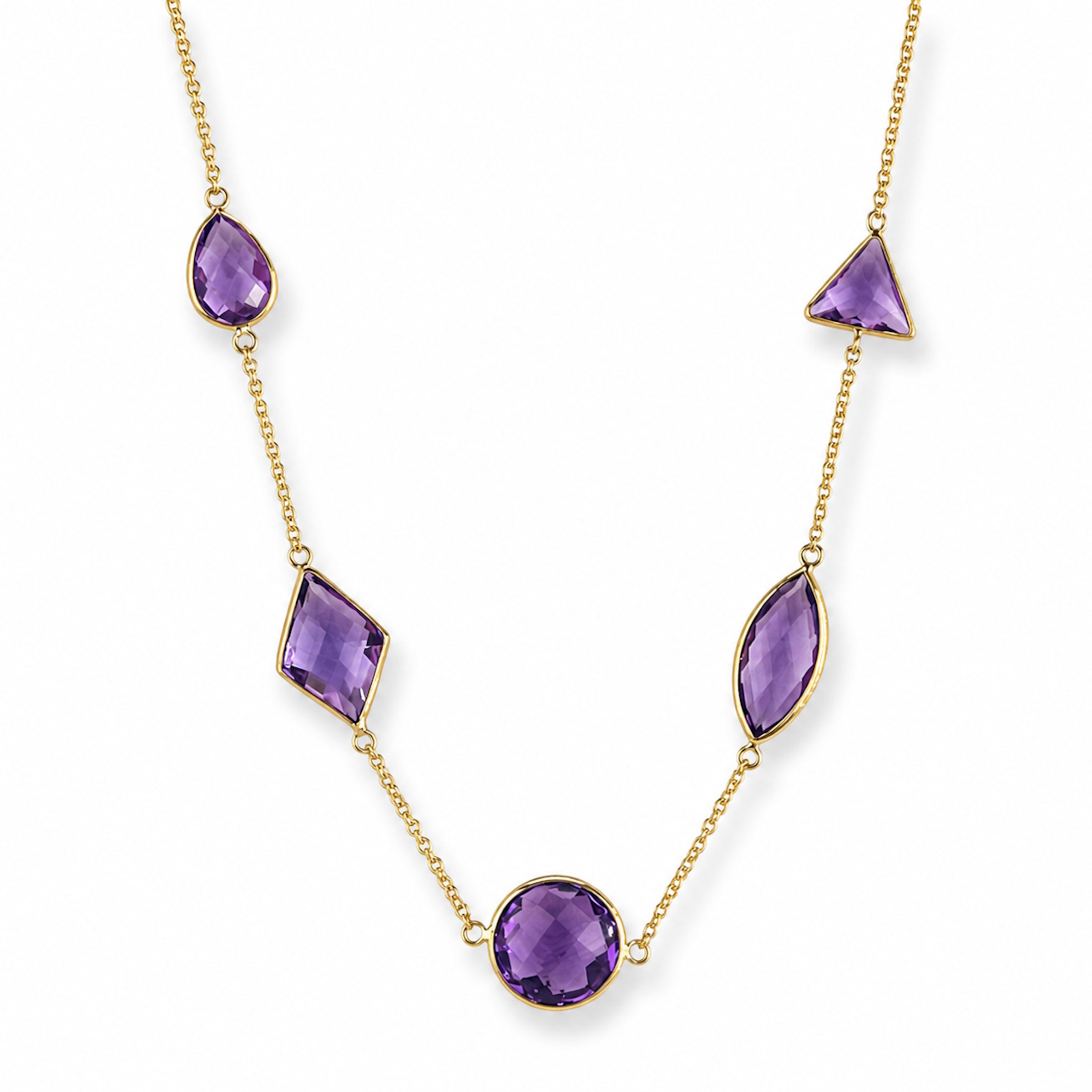 14k Amethyst Mixed Shape Bezel Necklace