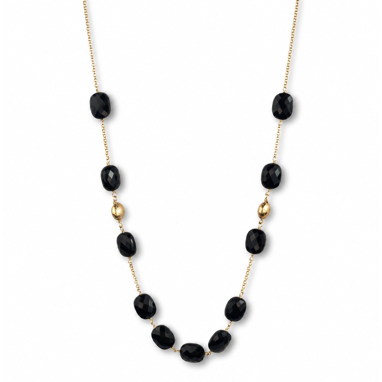14k Black Onyx Gold Coin Station Necklace