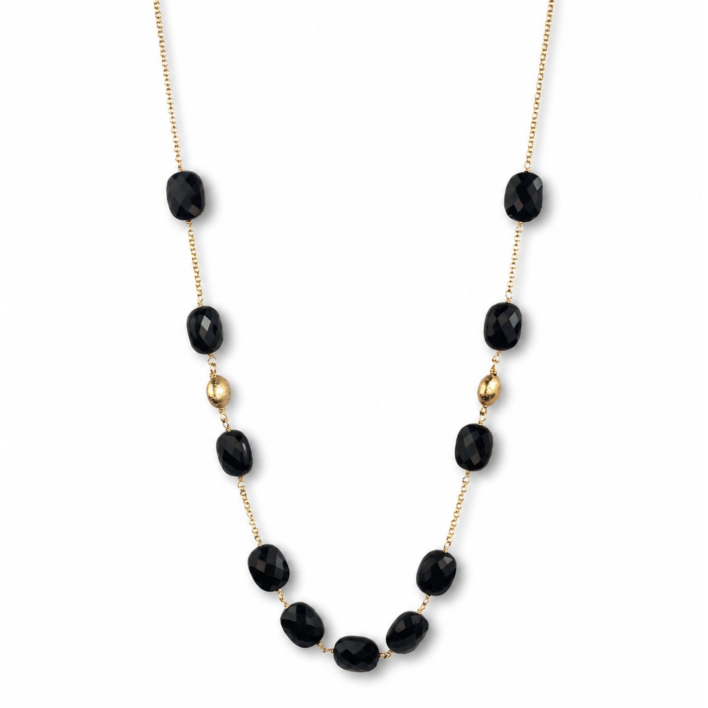 14k Black Onyx Gold Coin Station Necklace