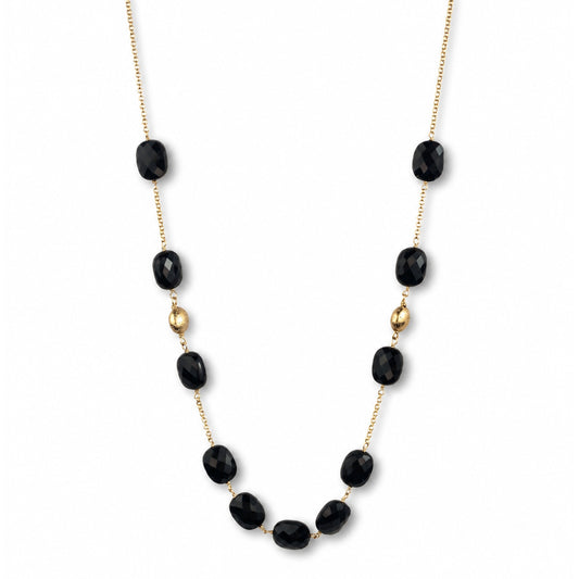 14k Black Onyx Gold Coin Station Necklace