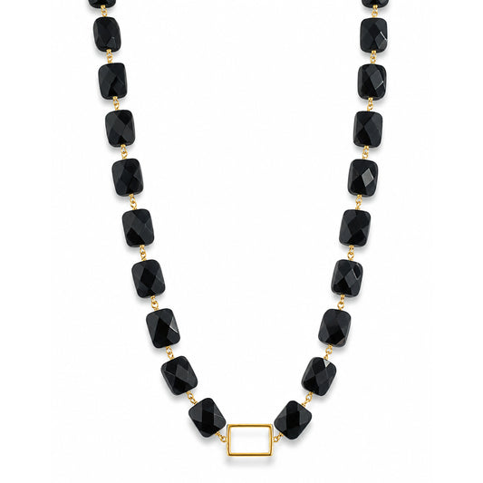 14k Black Onyx Gold Open Rectangle Center Necklace
