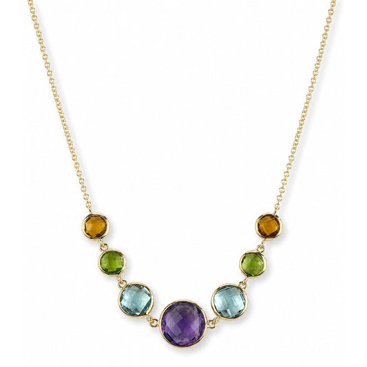 14k Multi Gemstone Graduated Round Center Necklace