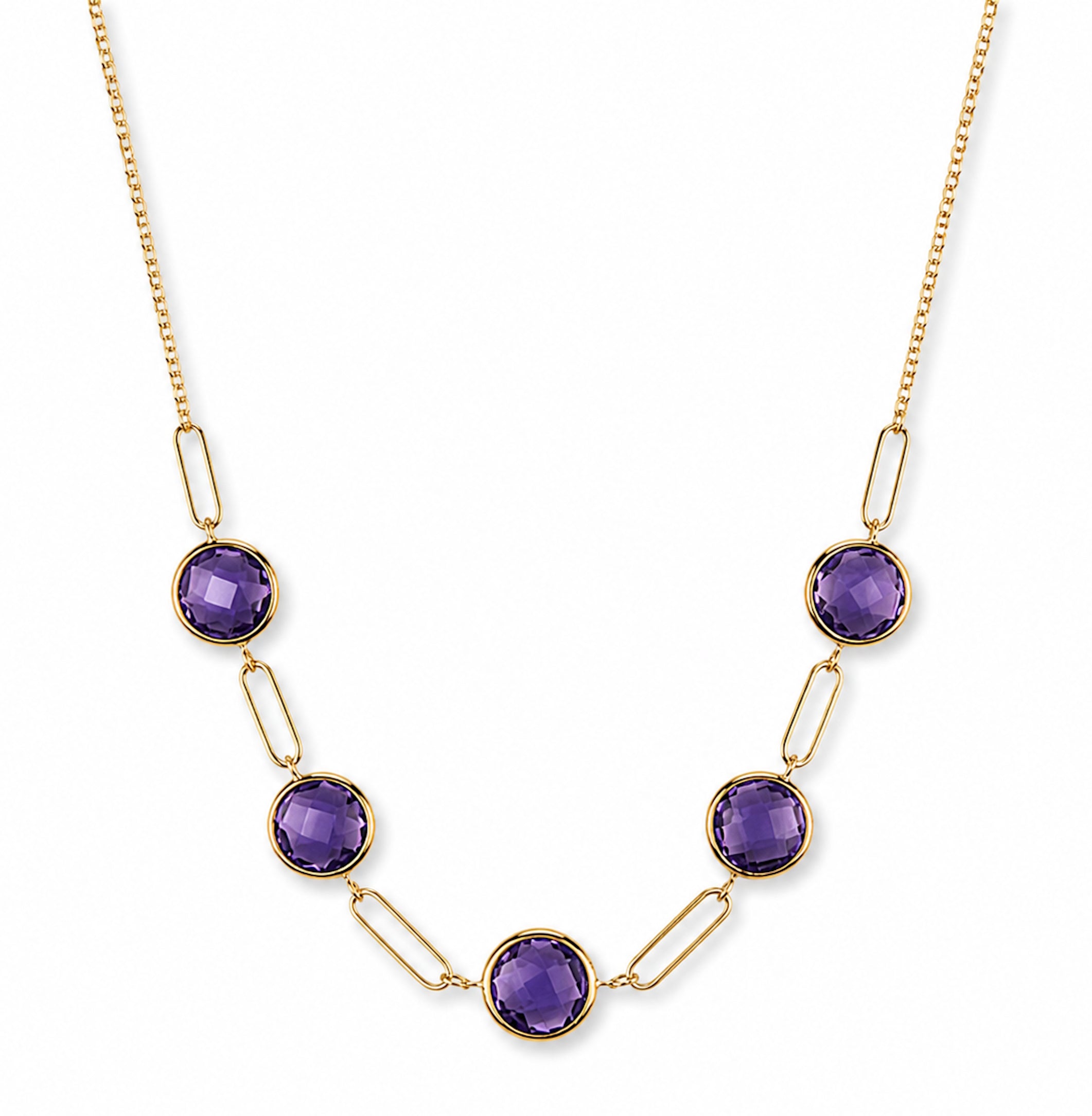 14k Amethyst Round Bezel Paperclip Center Necklace