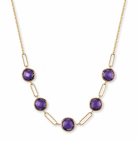 14k Amethyst Round Bezel Paperclip Center Necklace